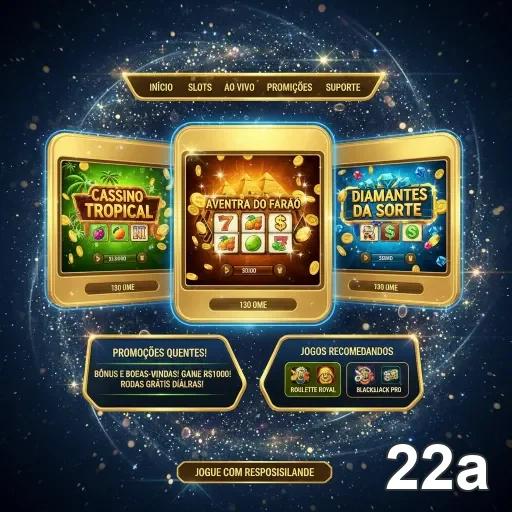 Imagem de três jogos populares do cassino 22a com opções de apostas.