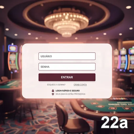 Tela de login do 22a com fundo de cassino sofisticado.