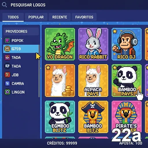 Tela do cassino online da 22a com slots disponíveis.