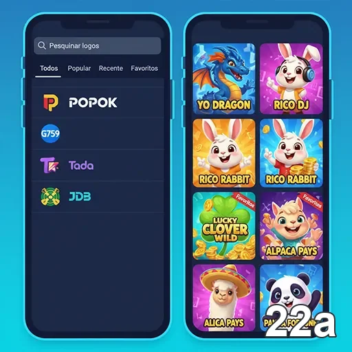 Interface da 22a exibindo jogos de slots variados.