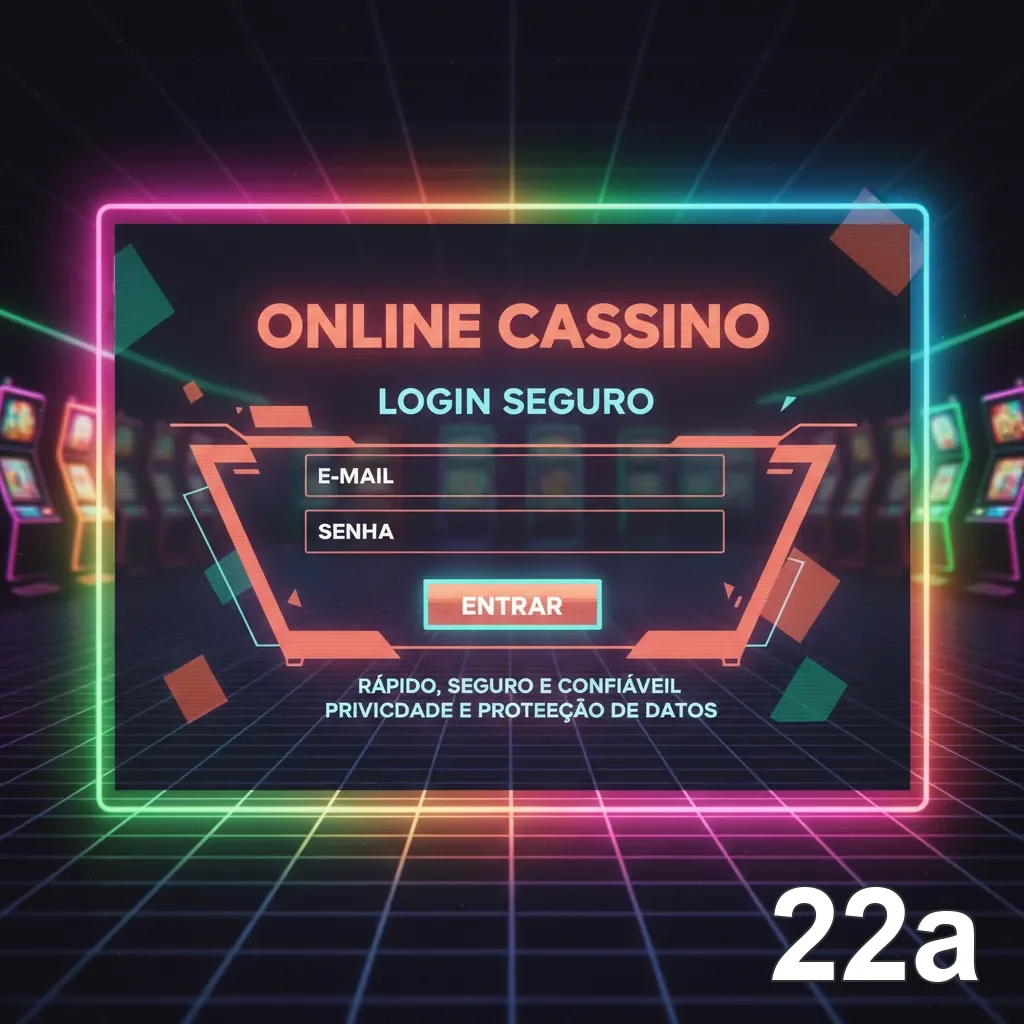 Tela de login do aplicativo 22a com gráficos neon.